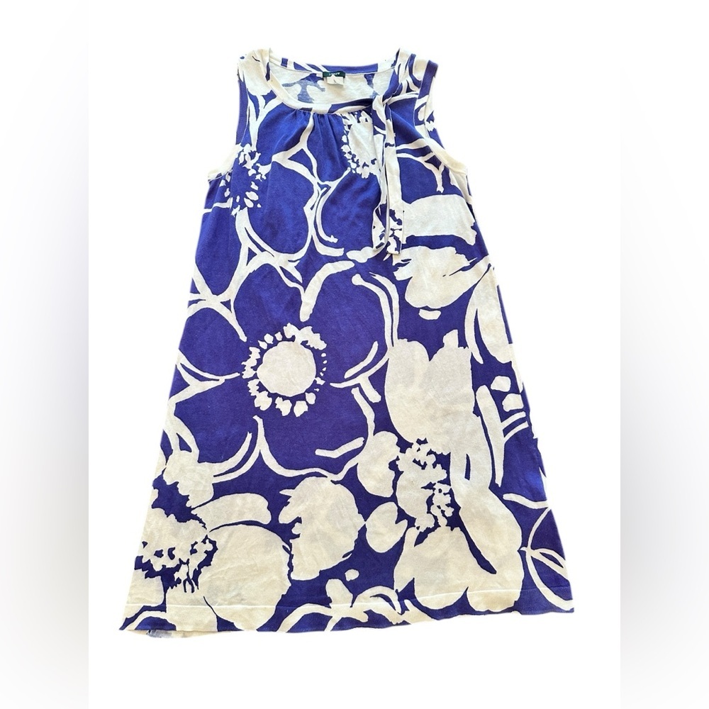 J.Crew Floral Knit Dress Womens‎ XS Purple White Excellent Sleeveless Tie Neck